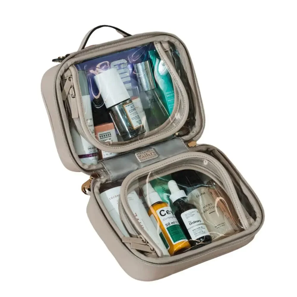 New CALPAK Mini Clear Cosmetics Case Stone with dust bag 8" x 6" x 4" - Picture 5 of 5